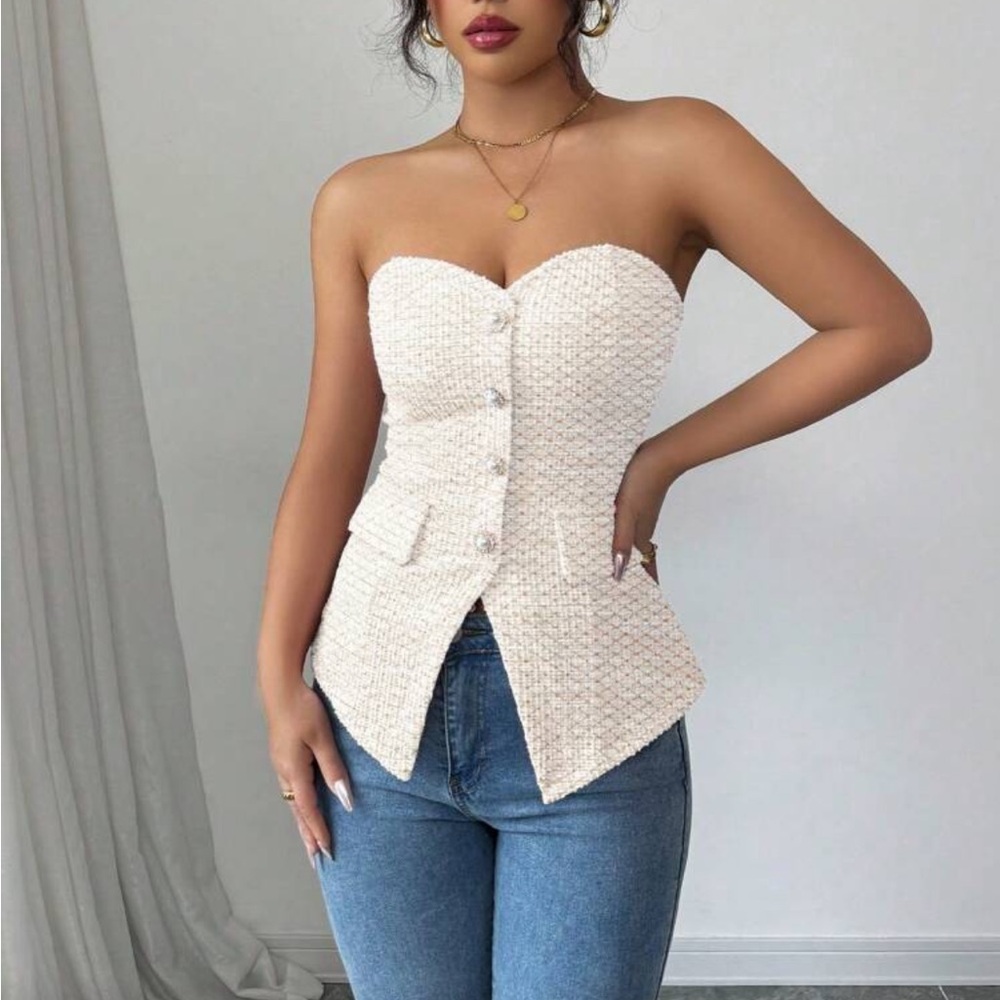 Elegant Cream Strapless Top
